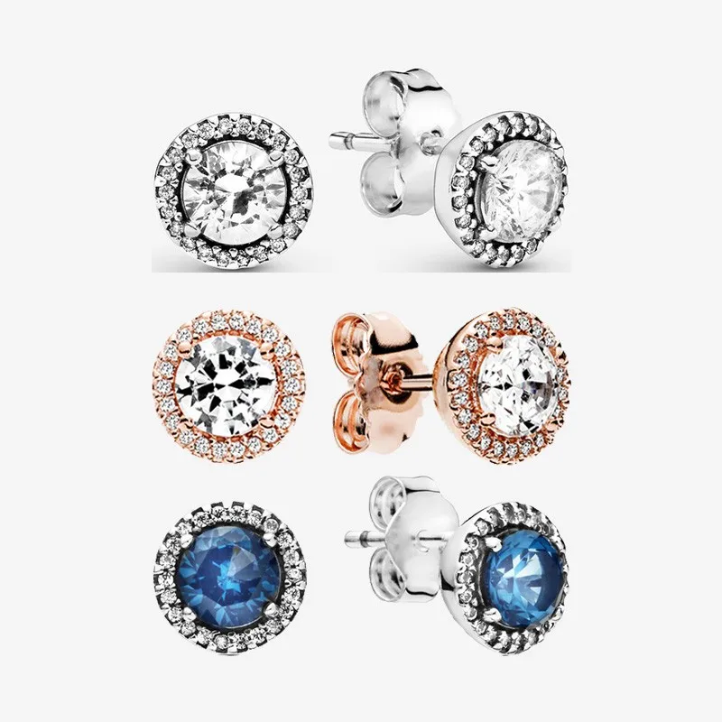 

Authentic S925 Sterling Silver Shiny Cz Round Earrings Women's Fashion Silver Earrings Jewelry Gifts