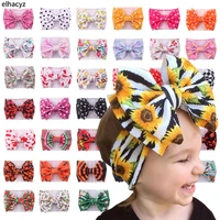 10pcslot new 7 large bow knot hair bows headband girls spring sunflower printed hair bands turban headwrap hair accessories