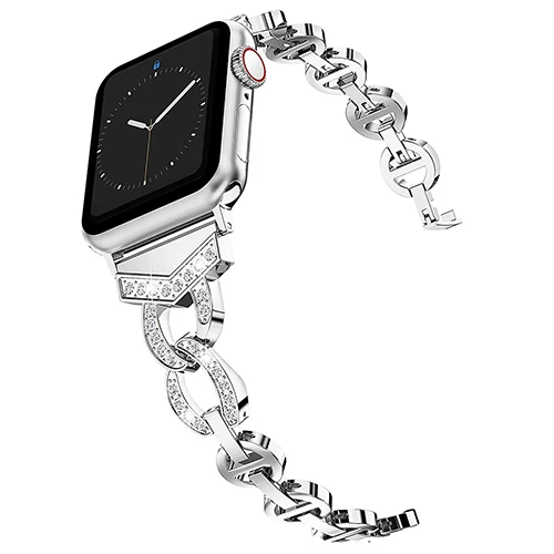 Роскошный металлический ремешок из нержавеющей стали для Apple Watch band 44 мм 42 мм 40 мм 38 мм Алмазный ремешок для iwatch 5 4 3 2 1 Аксессуары для часов - Цвет ремешка: silver