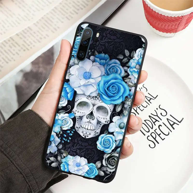 

Horror Skeleton flower pattern Phone Case For Huawei honor Mate P 10 20 30 40 i 9 8 pro x Lite smart 2019 nova 5t