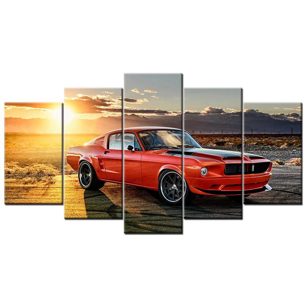

Prints Posters Home Decor 5 Pcs Canvas Painting Wall Art Framework Bedroom Living Room Cuadros Mustang Fastback Supercar Oil
