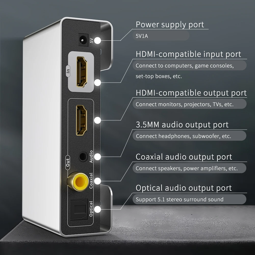 Unnlink аудио конвертер HDMI Совместимость 2 0 до 5 1 оптический Toslink коаксиальный 3 jack с