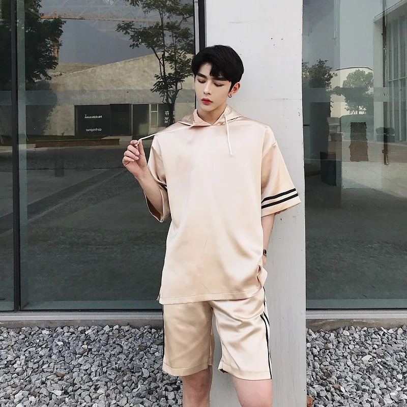 Мужская атласная футболка с короткими рукавами комплект из 2 предметов тонкая