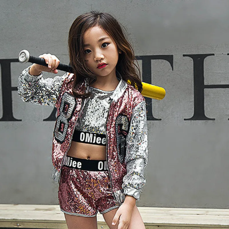 Детская одежда в стиле хип-хоп с блестками куртка для девочек кроп-топы рубашка