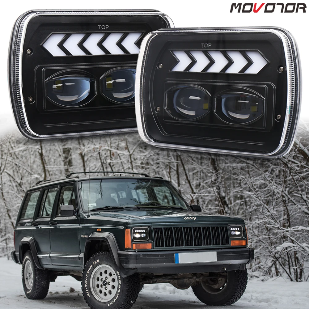 5x7 7x6 LED Headlights with White DRL Amber Sequential Turn Signal Headlamps for-Cherokee XJ Wrangler-YJ -Toyota -GMC Truck