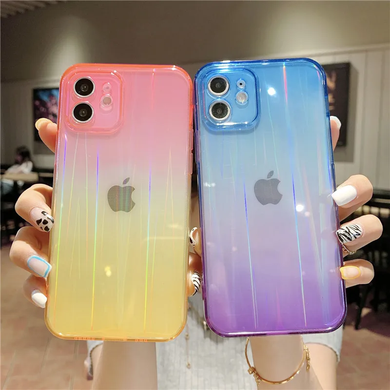 Laser gradient transparent Silicone Phone case for iPhone 14 Pro max Case 11 12Pro MAX 7 8 plus X XR XS MAX 13Pro max Cover mini