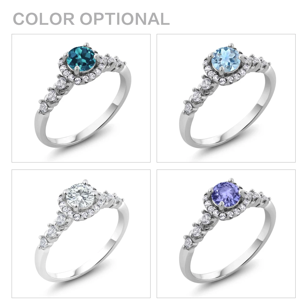 0 97 карат круглый натуральный Лондон Голубой топаз белый Серебро 925 пробы