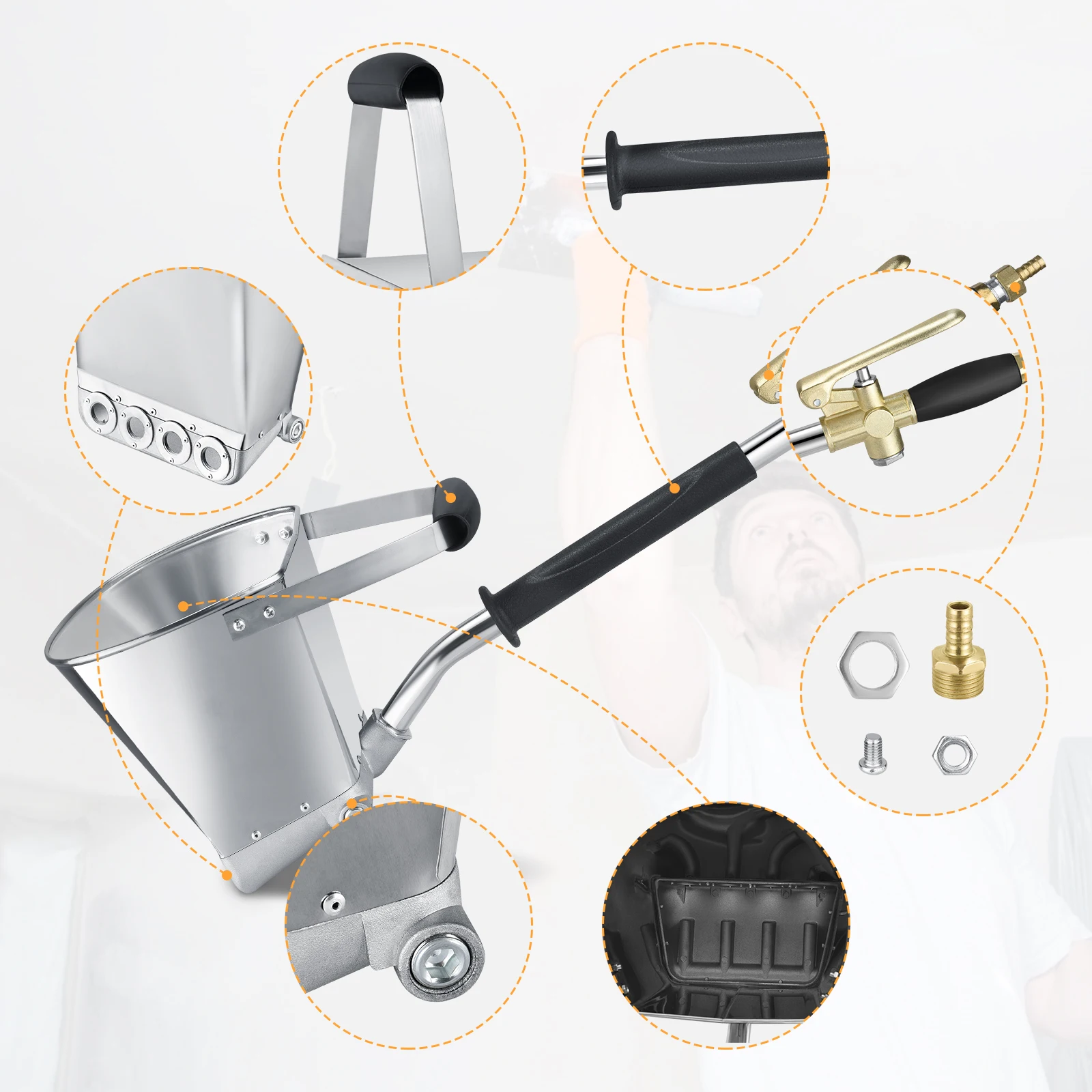 Cement Mortar Spray Gun Hopper With 8 Metal Nozzles 4 Jet Plaster Concrete Sprayer For Walls And Ceilings | Инструменты