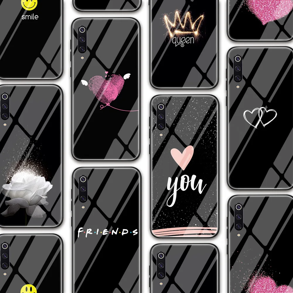 

ciciber Queen Heart Friend Glass Case for Xiaomi Redmi Mi Note 9 8 9S 7 8A 10 10T K30 8T K30S Poco C3 M2 Pro Lite Ultra Funda