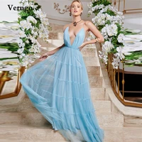 verngo 2021 light sky blue a line tulle prom dress halter sexy backless maxi evening gown long simple formal party dresses