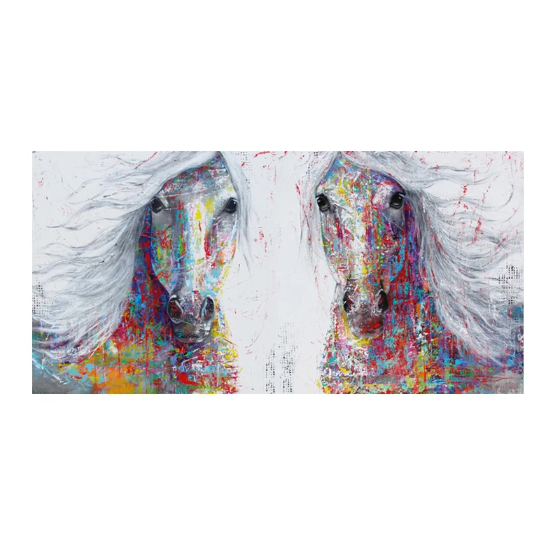 two horse-1 Картина с изображением животных двух лошадей, напечатанная на холсте, настенные художественные картины для гостиной, Современный домашний декор, Картина на холсте без рамки - Цвет: two horse-1