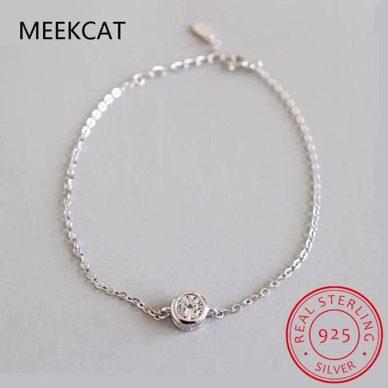 

MEEKCAT, 100%, Модные женские ювелирные изделия из натурального серебра 925 пробы, браслет с круглым кубическим цирконием, 15 см, подарок для женщин ...