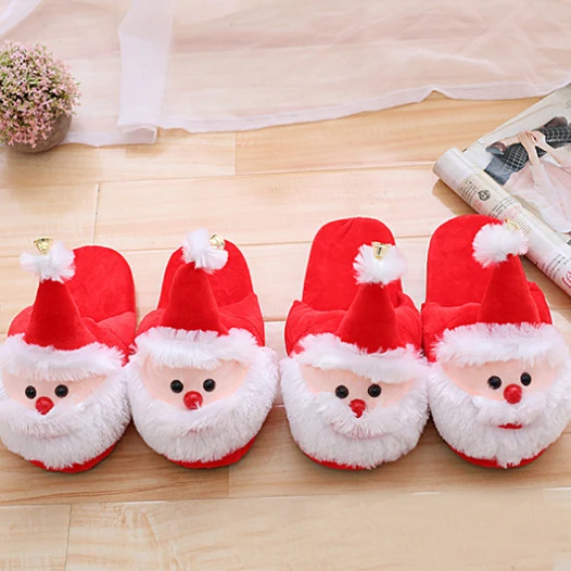 

Winter Couple warm home Christmas slippers Man/women Indoor Cute Non-slip Floor Cotton Shoes Cartoon Santa Slides Plush Shoes