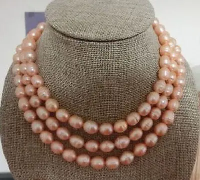 

Huge 9-10mm natural south sea pink pearl necklace 49 Inch white fish shape @