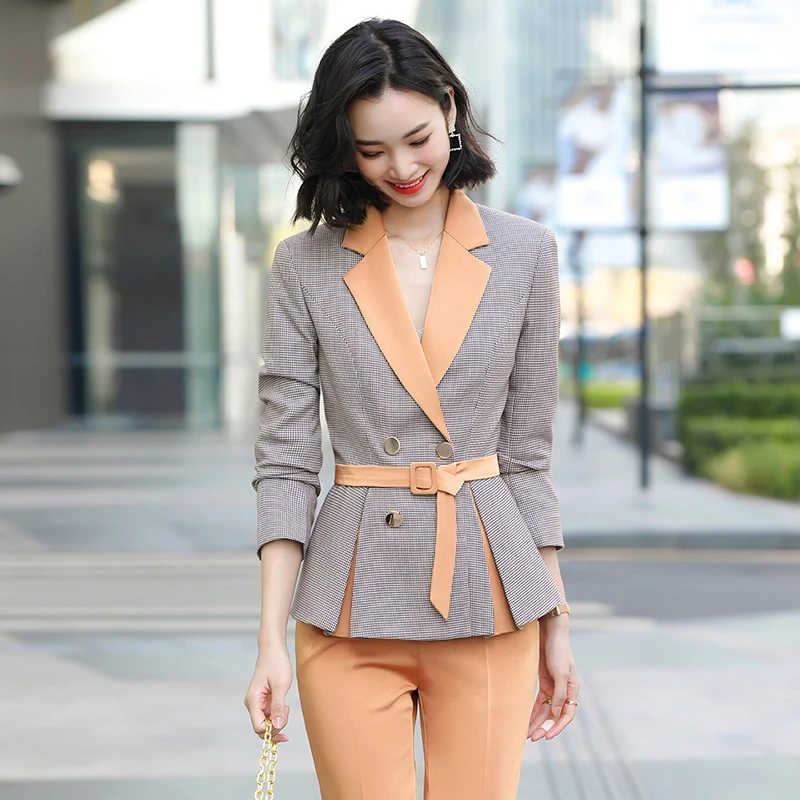 Новинка клетчатые Деловые женские деловые костюмы в офисном стиле Женская