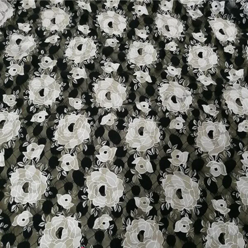 Beautiful Black/White Mesh Yarn Lace Fabric Rose Flower Embroideried Soft Stretch Net DIY Sewing Women Wedding Dress | Дом и сад