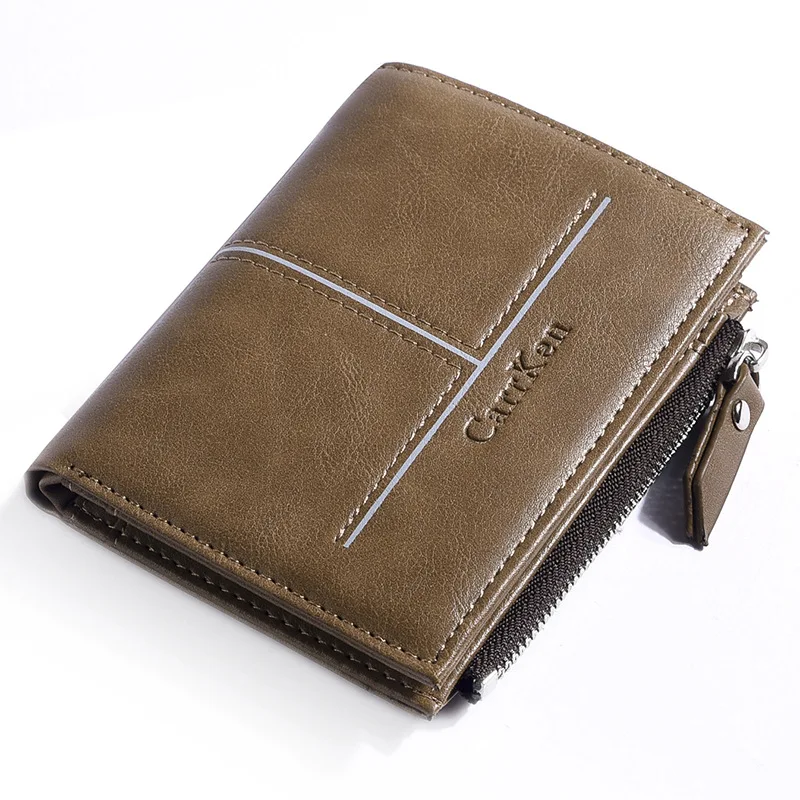 Brown Zipper Модные мужские кошельки, роскошный бренд, известный кожаный держатель для карт, для кассовых чеков, органайзер, двойные, короткие, кошелек, кошелек на молнии - Цвет: Brown Zipper