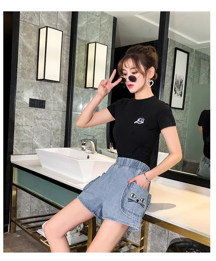 Женские джинсовые шорты широкие брюки большого размера с высокой талией и