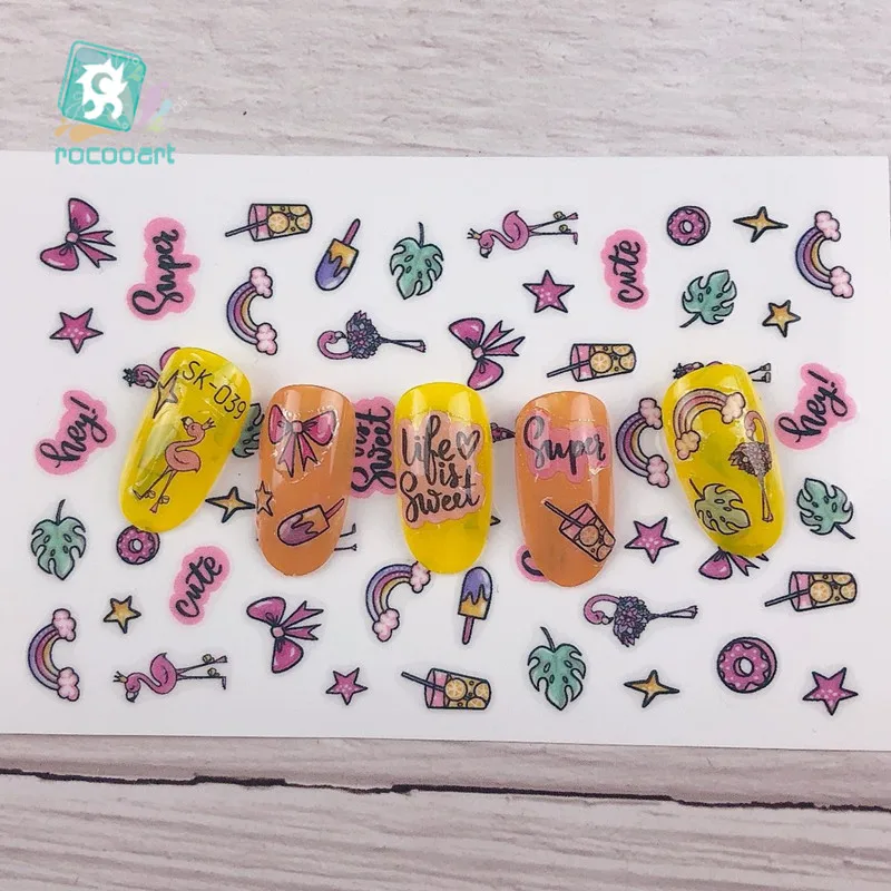 Самоклеящиеся наклейки для ногтей 1 лист зеленый авокадо маленький свежий цветок