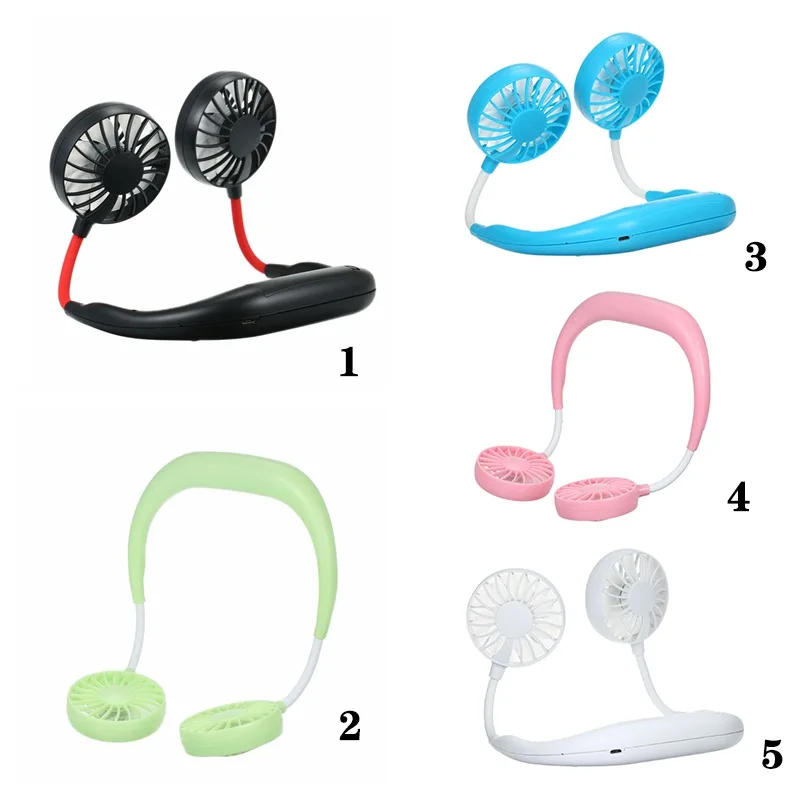 

USB Rechargeable Portable Hand Free Neckband Fan Personal Mini Neck Double Fans 3 Speed Adjustable For Home Office Travel 2021
