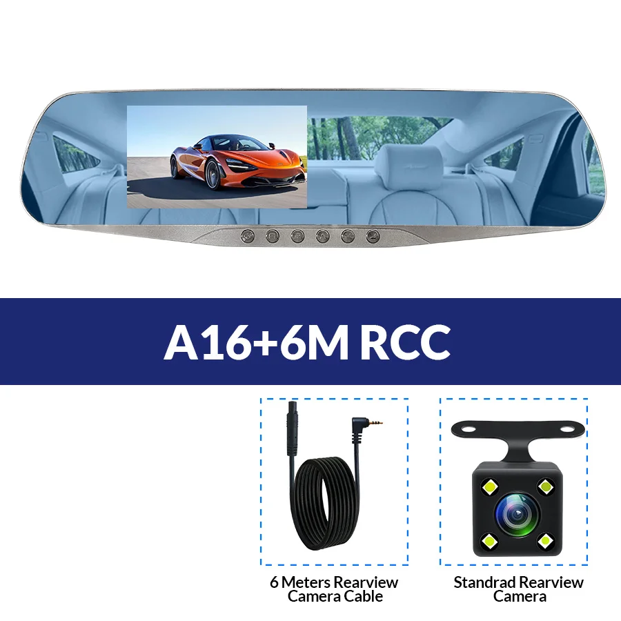 E-ACE, автомобильная камера, зеркало заднего вида, DVR, двойной объектив, цифровой видеорегистратор, авто регистратор, 5 светодиодных ламп, ночное видение, Full HD 1080P - Название цвета: A16-6M RCC