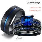 Парные кольца-мужские 8 мм обручальные кольца из нержавеющей стали и женские черные золотые обручальные кольца с синим кристаллом