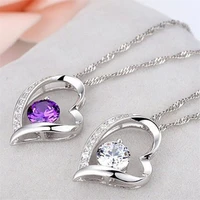 trendy cubic zirconia pendant for women heart crystal necklace gift uk chain jewellery