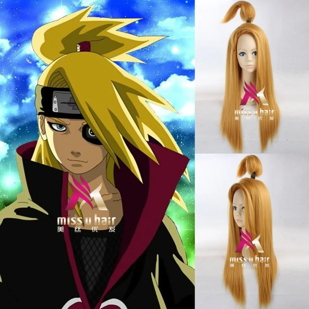 Новинка, парики для косплея акактуки, парик для косплея дэдара на Хэллоуин для мужчин, длинные золотые парики, искусственная кожа + шапочка для парика