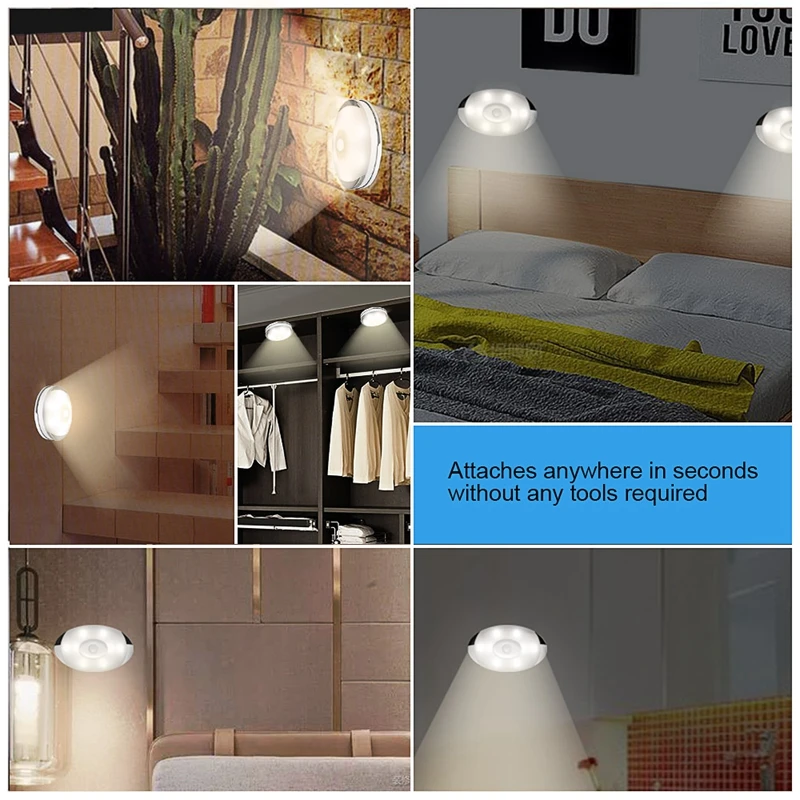 

PIR Motion Sensor LED Night Lamp Puck Llight Under Cabinet Closet Wardrobe Bedroom Kitchen Stairs Lighting LED Emergency light