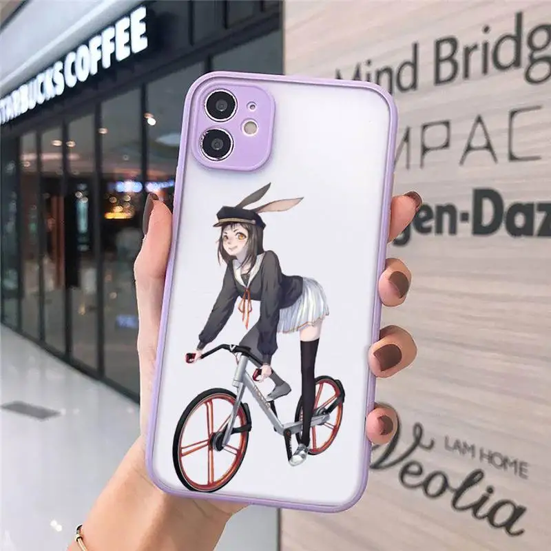 

Cartoon cycling girl shell Phone Cases matte transparent For iphone 7 8 11 12 plus mini x xs xr pro max cover