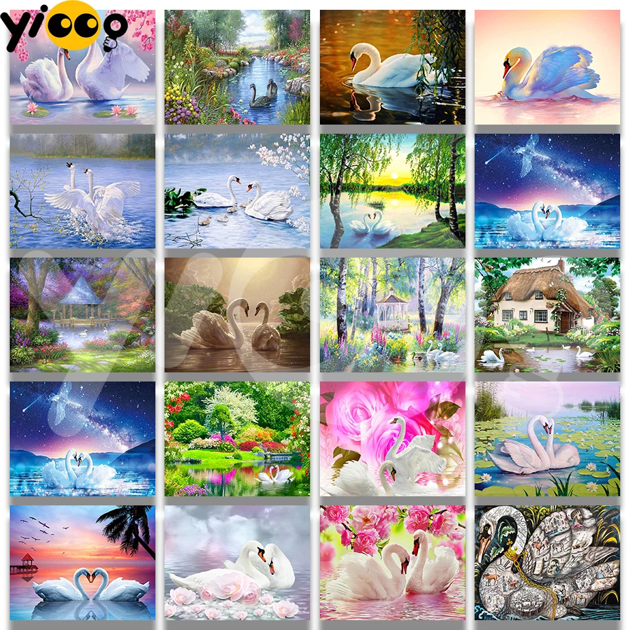 

Full Square Drill 5D Diamond Painting Cross Stitch Embroidery Swan Lake Rhinestone Mosaic Home Decor Gift TC20