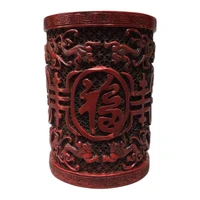 china old beijing old goods red coral carving fu lu shou pen holder