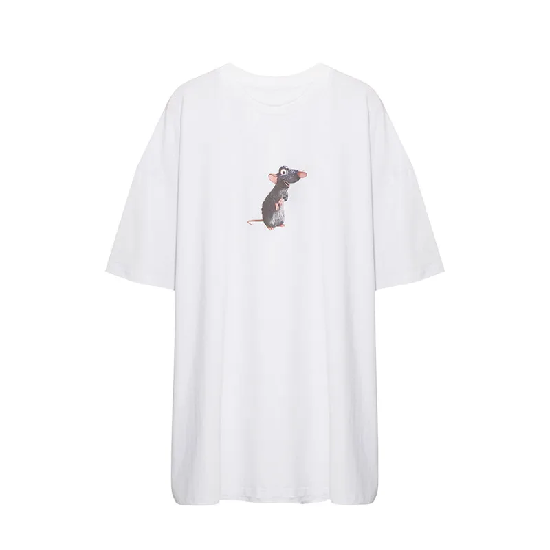 

New Women Summer White Slim O-Neck Cotton Cute Mouse Print T-shirt Ladies Fashoin Plus Size Tees Female Brand Casual Tops ZM163