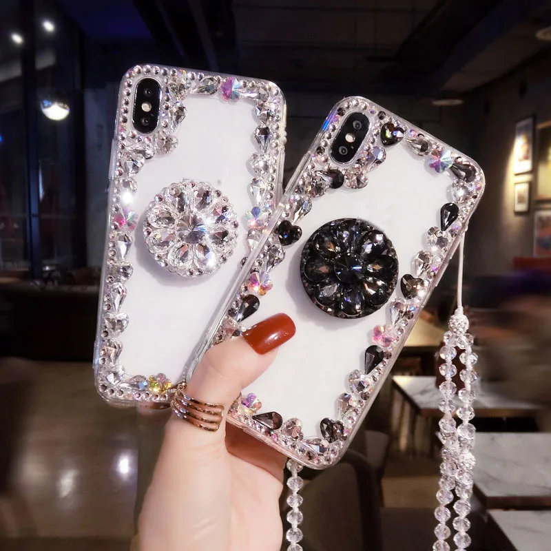 

Stand Holder Crystal Rhinestone Case 3D Stones Phone Cover for Sumsung Galaxy S20 S10 S9 S8 S7 S6 Note 8 9 10 20 iPhone XS Max