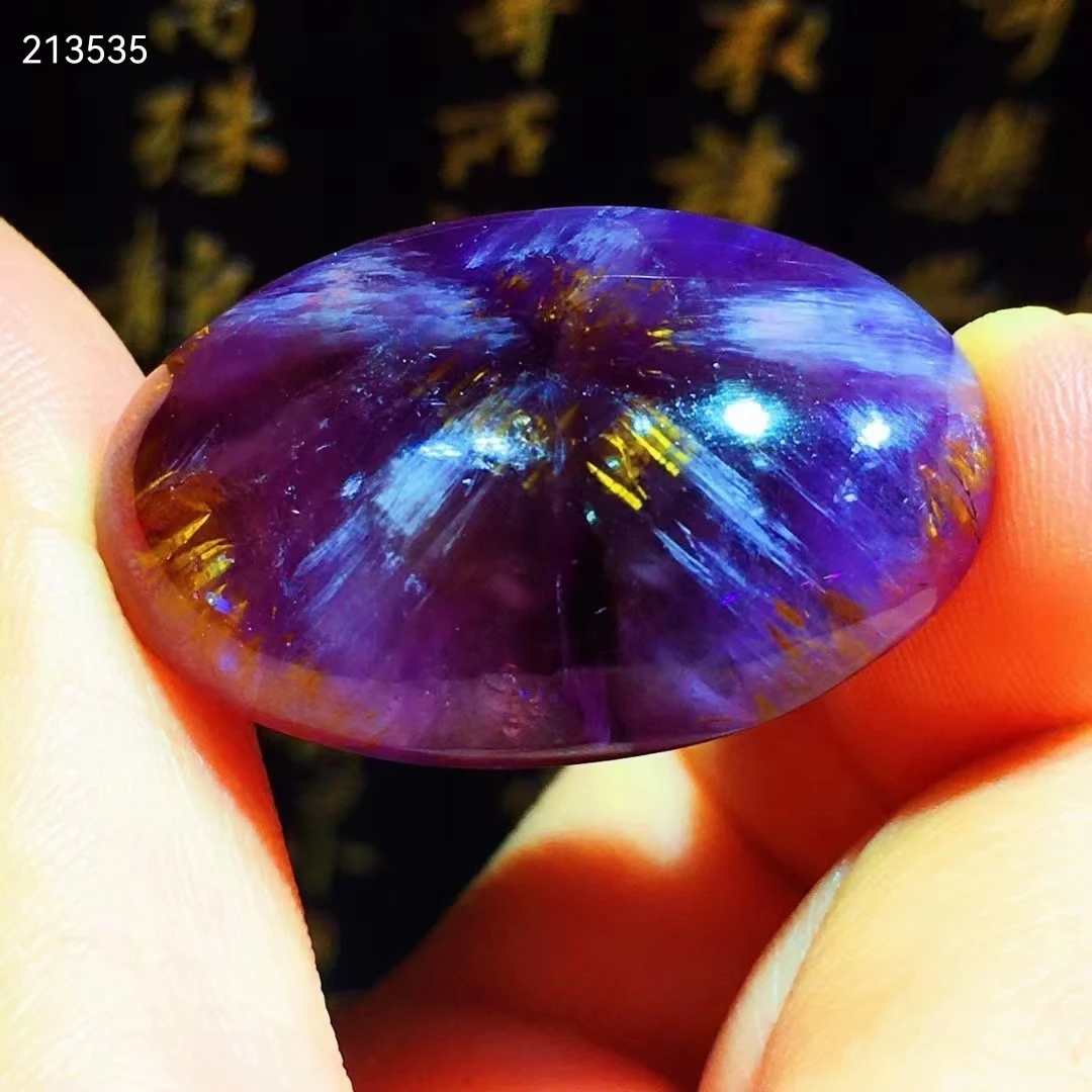 

Natural Cacoxenite Auralite 23 Purple Red Pendant 31x20.7x9.4mm Oval Rutilated Bead Women Men Rare AAAAAA