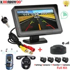 Автомобильные парковочные датчики Koorinwoo, задний резервный радар-детектор + камера заднего вида, поддержка монитора, зеркальное изображение, звуковой сигнал