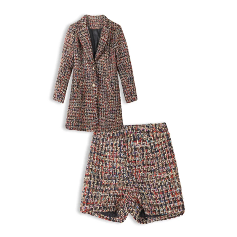 

2020 New Fashion Autumn And Winter Women Tweed wool Jacket coat And High waist Shorts Suit Two Piece Sets Outfit