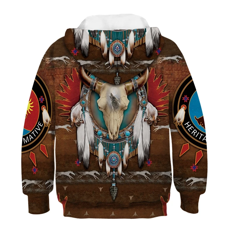 

OneLineFox Native Indian Skull 3D Hoodies Kids Girls Boys Hooded Sweatshirt Teen Spring Autumn Outwear Children Hoody Pullover