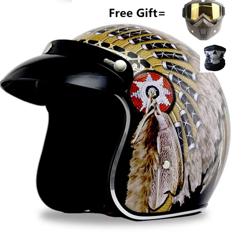 

Motorcycle Helmet 3/4 Open Face Vintage Casco Moto Jet Scooter Bike Helmet Retro DOT approved Casque Motociclismo S to XXL