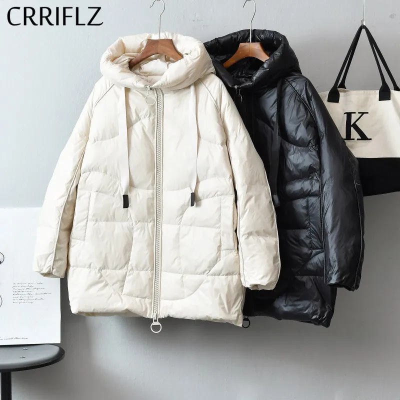 Medium Long Winter Jacket Women New Letter Embroidery White Duck Down Jacket Hooded Down Coats Warm Thicken Parka