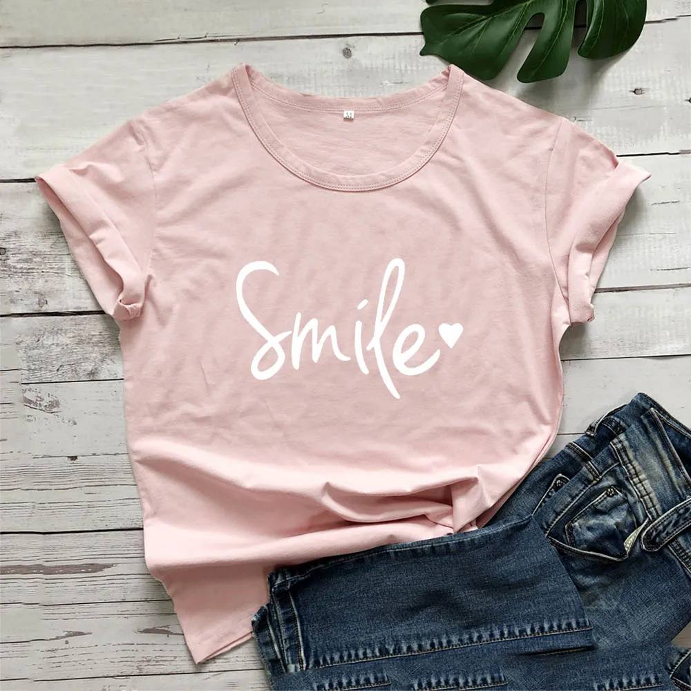 

Cute Smile Love T Shirt Women Black Casual Camisetas Mujer Summer Short Sleeve Tshirt Women Cotton Tee Shirt Femme T-shirts