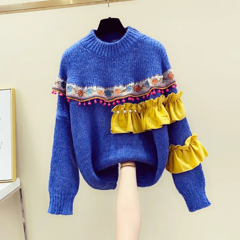 Half-turtleneck pullover women 2019 fall/winter new Korean version of loose thick needle student wool sweater tide | Женская одежда