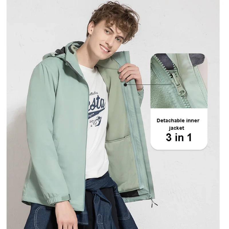 

Bust 134cm 2020 Men Women Winter Camp Climb Ski Fish Trekking Hike Jackets Hood Waterproof Plus size Coat M-4XL Warm Detachable