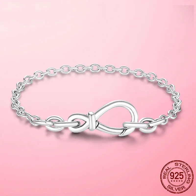 

Hot Sale 925 Sterling SilverChunky Infinity Knot Chain Bracelet Knotted Bow-knot Clasp Infinite Love Chain Bracelet jewellery