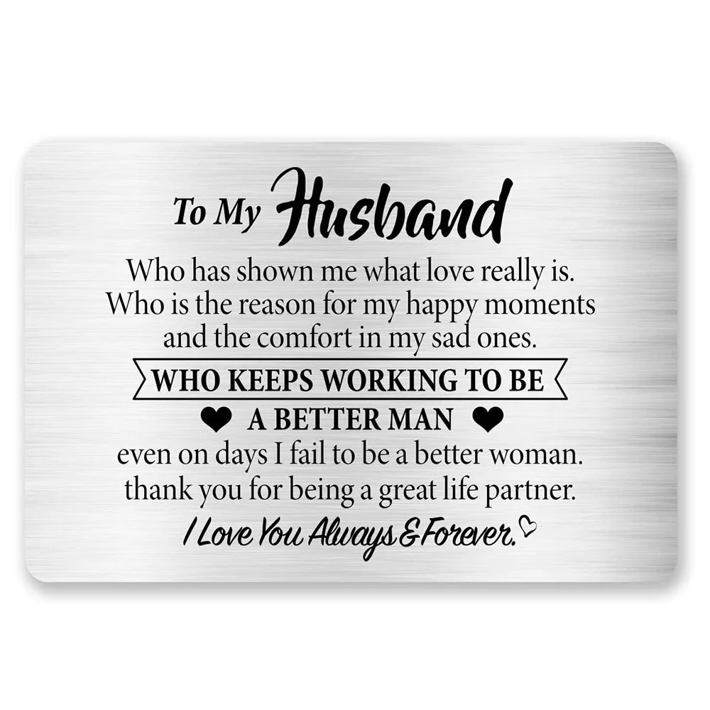 

To My Husband Engraved Metal Wallet Card Inserts,Love Note Cards for Husband From Wife Birthday Christmas Gifts DIY Wholesale