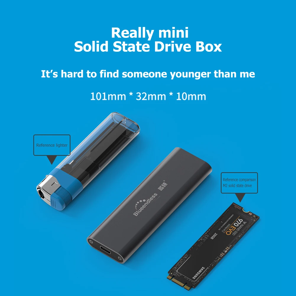 

HDD Case with USB Cable Pouch New Blueendless 2802N 10/6Gbps 2TB Type-C SSD Enclosure M.2 NVME PCI-E Mobile Case