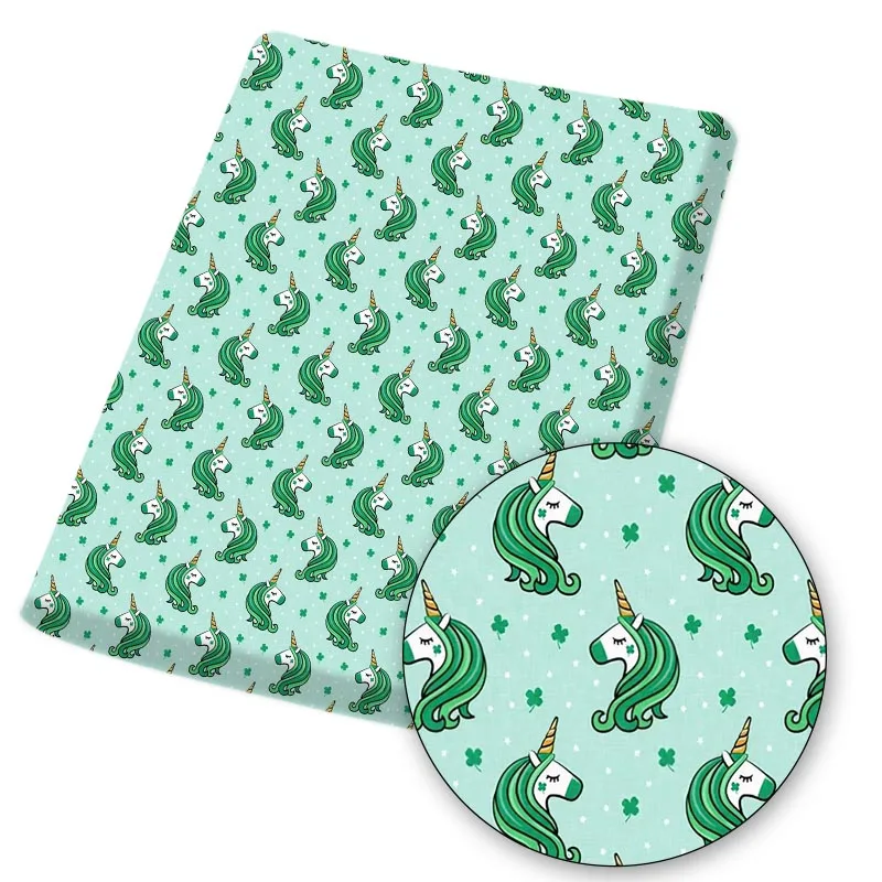 

Polyester Cotton Fabric Unicorn Printed Green Cloth Sheets Mask Material Home Textile Mask Garment Sewing Crafts 45*145cm 1pc