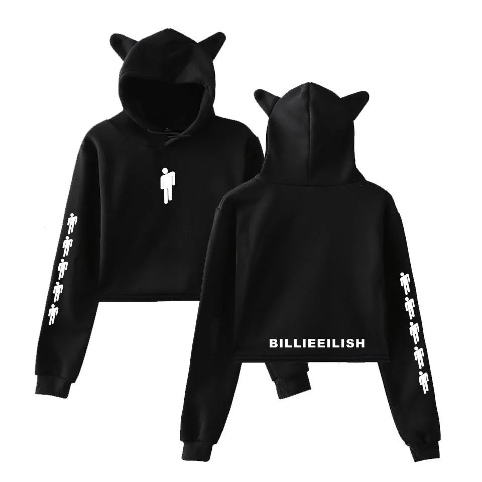 Billie Eilish Женская толстовка с капюшоном толстовки Kpop Kawaii корейский негабаритный Harajuku Хип Хоп Толстовка укороченный