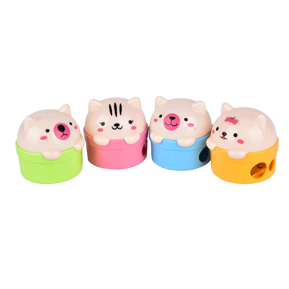 

Cute Cat and Bear Plastic Pencil Sharpener Pencil Cutter Knife Novelty Double Holes Pencil Sharpener School Student Supplies