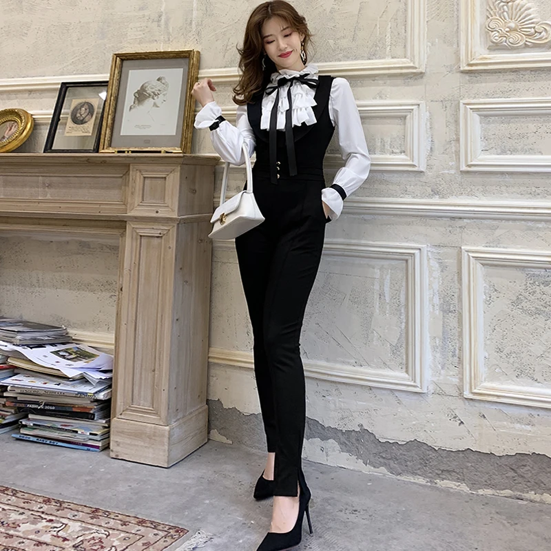 Женский шифоновый комбинезон с бантом белый Повседневный длинный в стиле High Street